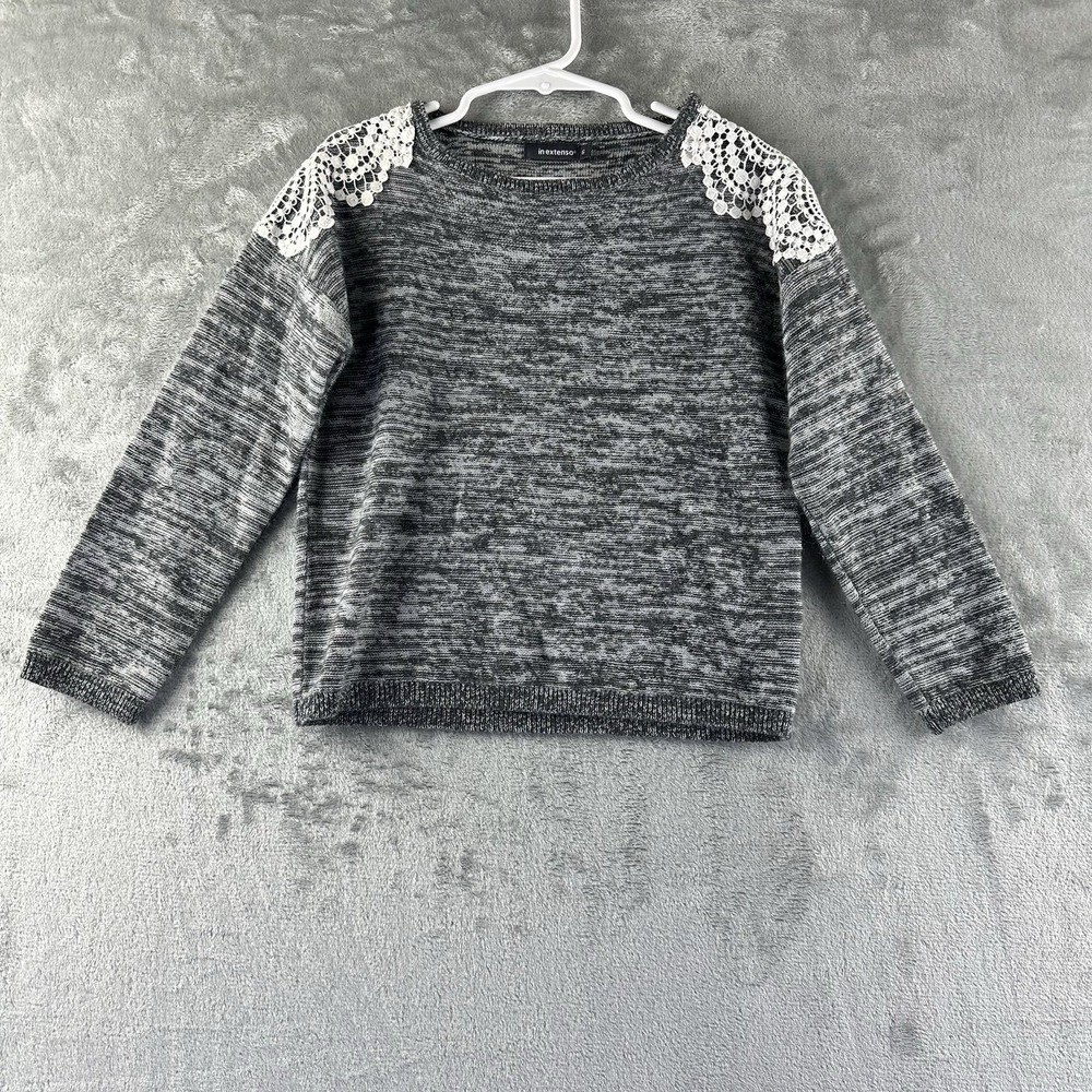 In Extenso Sweater Girls 6 Black White Gray Lace Shoulder Detail